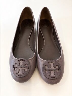 Tory Burch Reva Ballet Flats – Taupe/Gray Leather – Women's Size 8